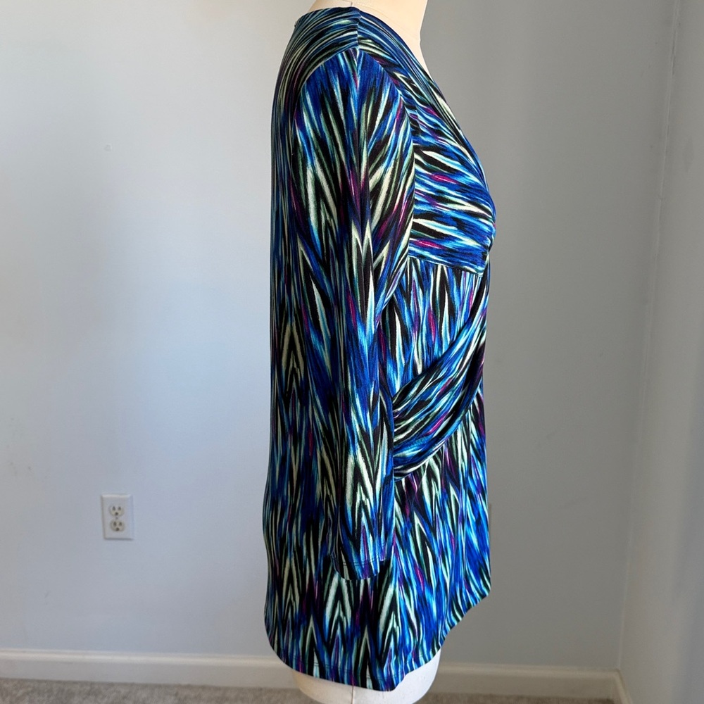 Rafaella Twist-Front Blue Patterned Women's Top SZL - Picture 12 of 14